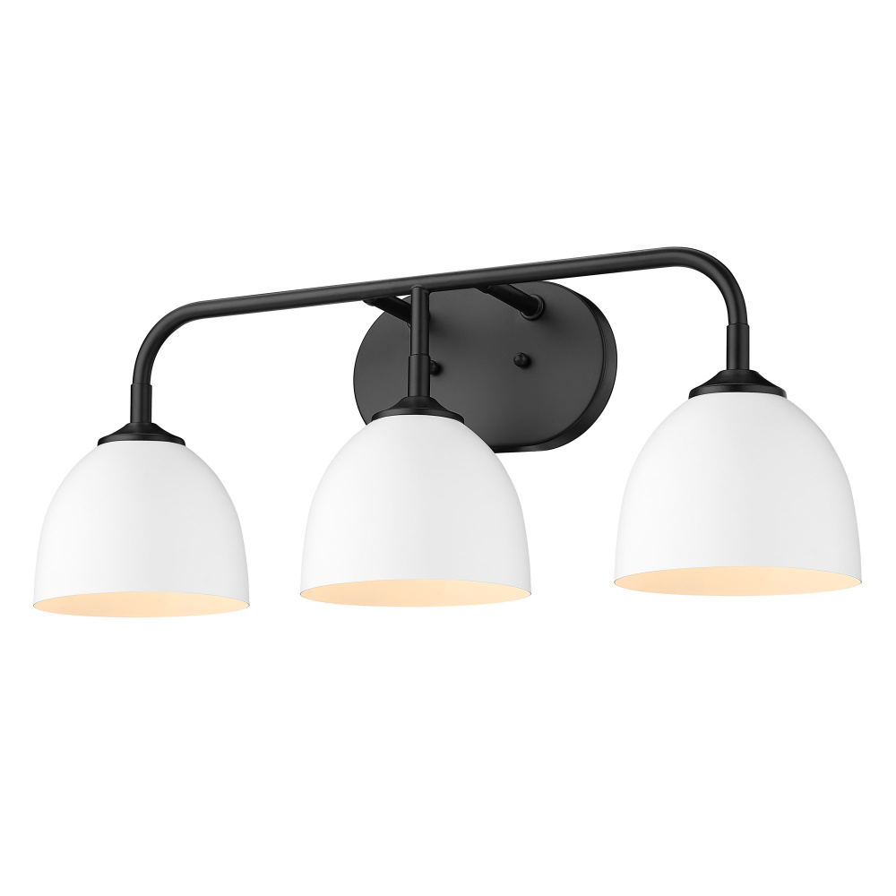 Yep by Golden Lighting Zoey 3-light Vanity in Matte Black and Matte White shade